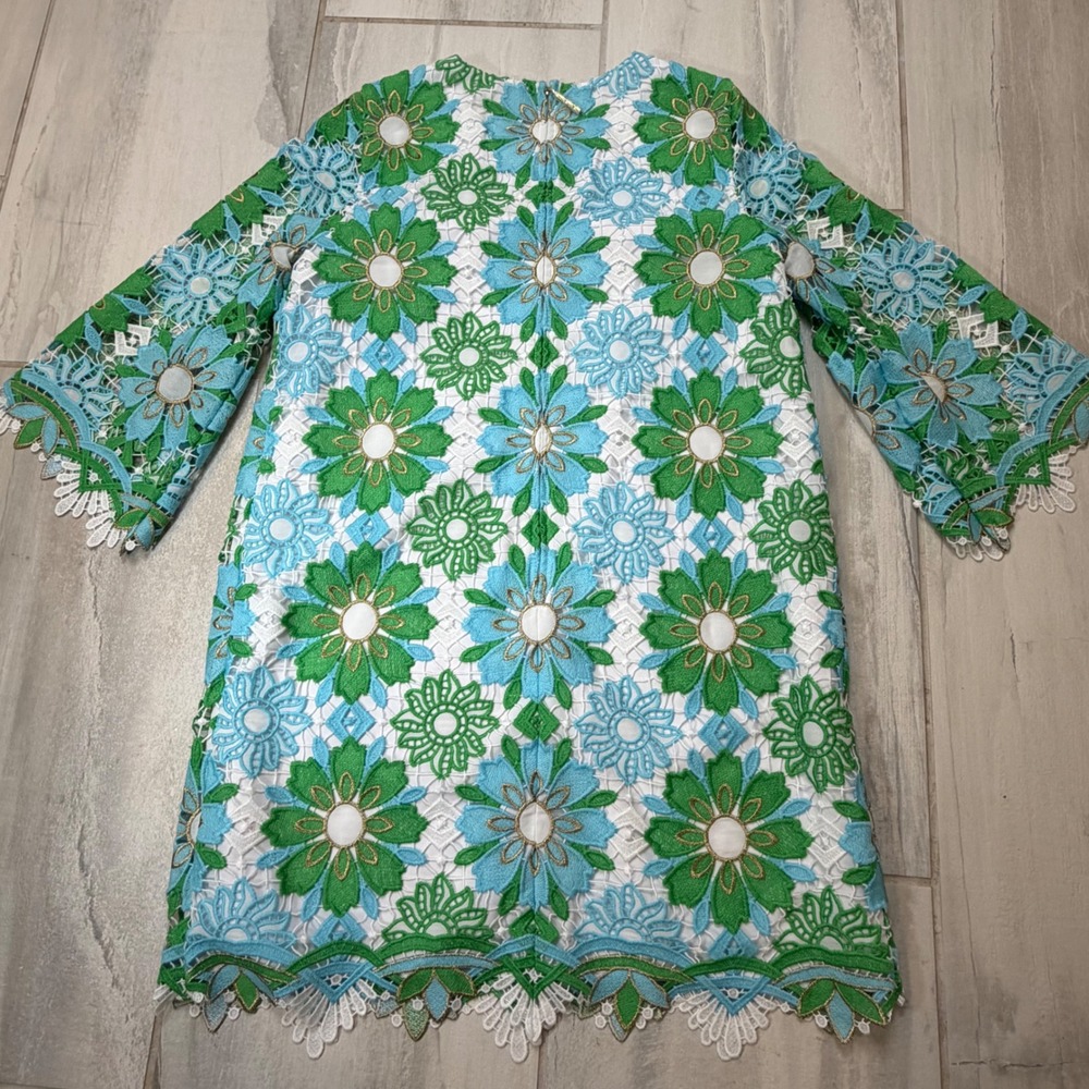 Lilly Pulitzer Jouri Lace Dress Putting Green Sunshine Tile Floral Blue Green 6 - Picture 7 of 8